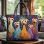 Five Colourful Chickens | Handmade Quilted Tote Bag