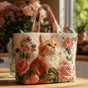 Red Cat with Roses | Handmade Quilted Tote Bag