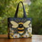Bee with Daisies and Stars | Handmade Quilted Tote Bag