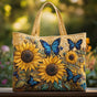 Sunflowers and Blue Butterflies | Handmade Quilted Tote Bag