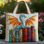 Emerald Dragon Keeper of Books | Handmade Quilted Tote Bag