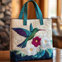 Hummingbird and White Flower | Handmade Quilted Tote Bag