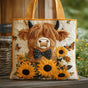Highland Cow with Sunflowers | Handmade Quilted Tote Bag