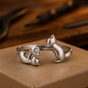 Playful sterling silver ring with cat – adjustable with zirconia | Handmade