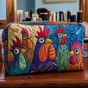 Hen and Flowers | Handmade Padded Make-Up Bag