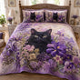 Black Cat Midnight Bloom | Handmade Quilted Bedding Set LD28