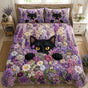 Black Cat & Lavender Floral | Handmade Quilted Bedding Set LD29
