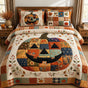 Cozy Autumn Patchwork Pumpkin | Handmade Quilted Bedding Set LD131