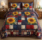 Rustic Sunflower & Americana Patchwork | Handmade Quilted Bedding Set LD132
