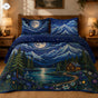 Mountain Cabin Night Landscape | Handmade Quilted Bedding Set LV15