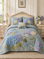 Blue Hydrangea Floral | Handmade Quilted Bedding Set QV81