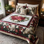 Poinsettia Floral Christmas | Handmade Quilted Bedding Set QV88