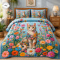 Vibrant Garden Flower Cat | Handmade Quilted Bedding Set TG40