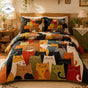 Cute Colourful Cat Patterned | Handmade Quilted Bedding Set TN13