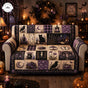Dark Floral Purple & Black Cat Quilted Seat Sofa TN06