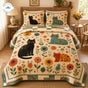 Folk Art Cat & Sunflower Floral | Handmade Quilted Bedding Set TP51