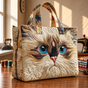 White Cat with Blue Eyes | Handmade Quilted Tote Bag