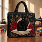 Black Cat on Books | Handmade Quilted Tote Bag