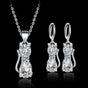 Necklace and Earring Set – Happy Silver Cats with Polished Zirconia | Handmade